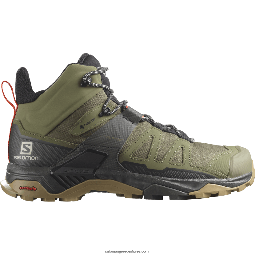 ανδρικές μπότες πεζοπορίας - x ultra 4 mid wide gore-tex Salomon βαθύ λειχήνα πράσινο / τύρφη / φύκια DXFPHB43