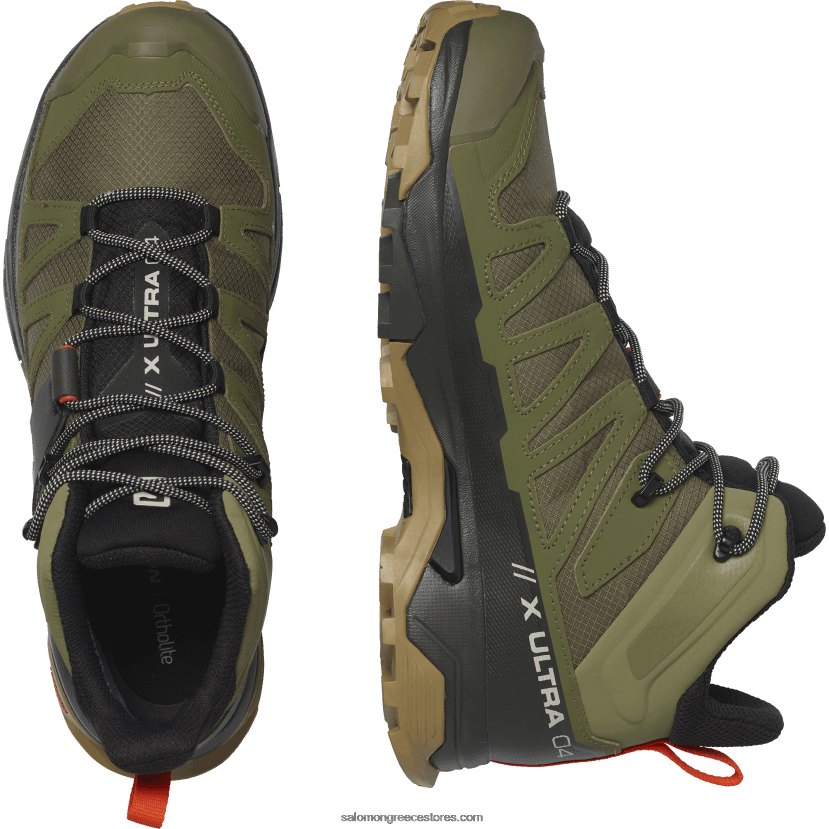 ανδρικές μπότες πεζοπορίας - x ultra 4 mid wide gore-tex Salomon βαθύ λειχήνα πράσινο / τύρφη / φύκια DXFPHB43
