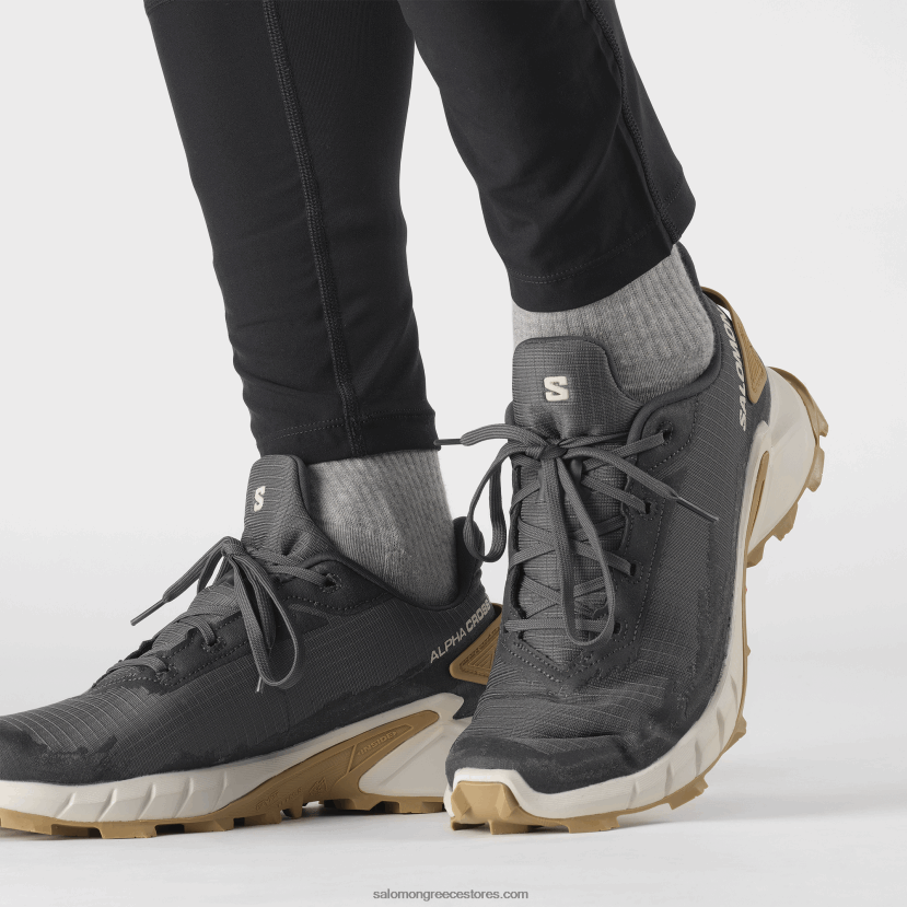 ανδρικά παπούτσια τρεξίματος - alphacross 4 Salomon έβενος / βροχερή μέρα / φάντασμα DXFPHB1483
