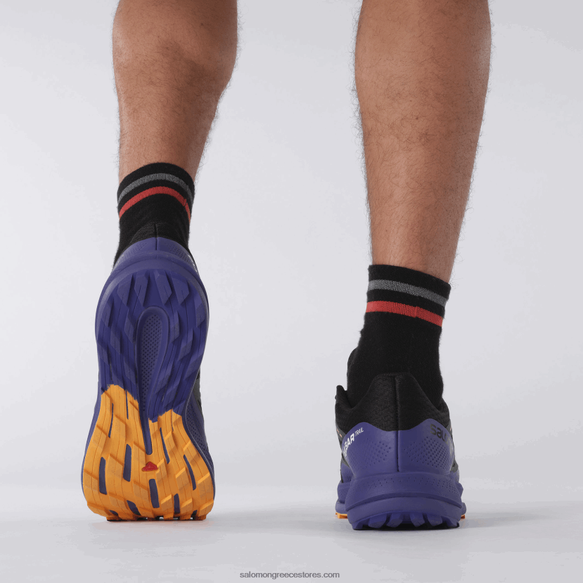 ανδρικά παπούτσια τρεξίματος - pulsar trail Salomon μαύρο/κλεμάτις μπλε/φλογερό πορτοκαλί DXFPHB1462