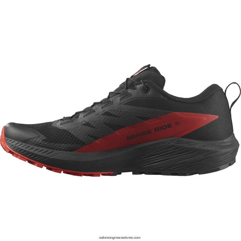 ανδρικά παπούτσια τρεξίματος - sense ride 5 Salomon μαύρο/φλογερό κόκκινο DXFPHB1432