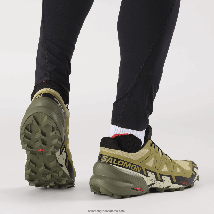 ανδρικά παπούτσια τρεξίματος - speedcross 6 Salomon πρασοπράσινη/μαύρη/λευκασμένη άμμος DXFPHB1450