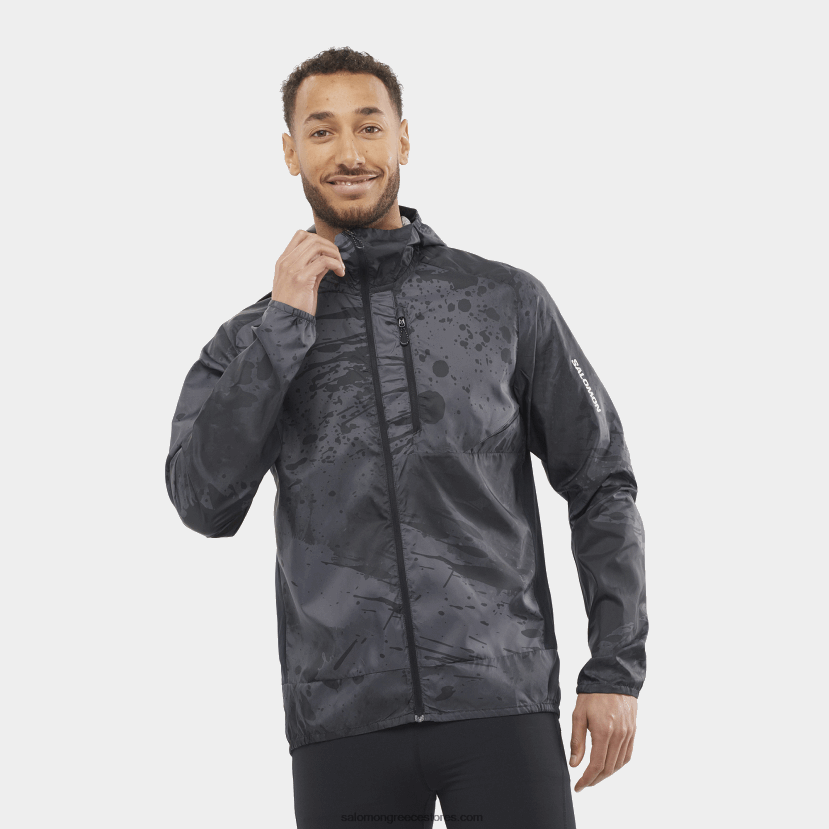 ανδρικό wind jacket hoodie - bonatti cross wind Salomon βαθύ μαύρο/ao/περισκόπιο DXFPHB1095