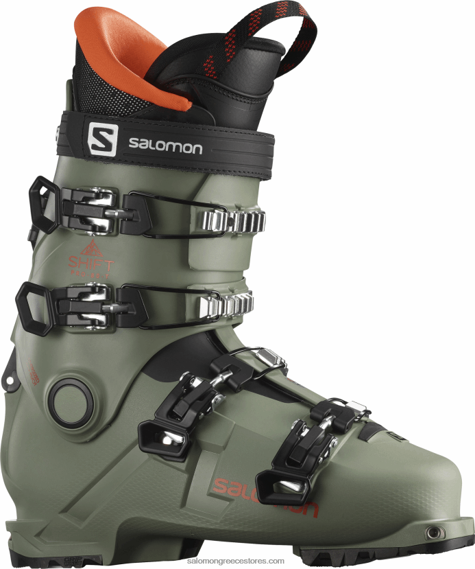 junior - παιδικές μπότες all-mountain - shift pro 80t at Salomon λαδιού πράσινο/μαύρο/πορτοκαλί DXFPHB1373