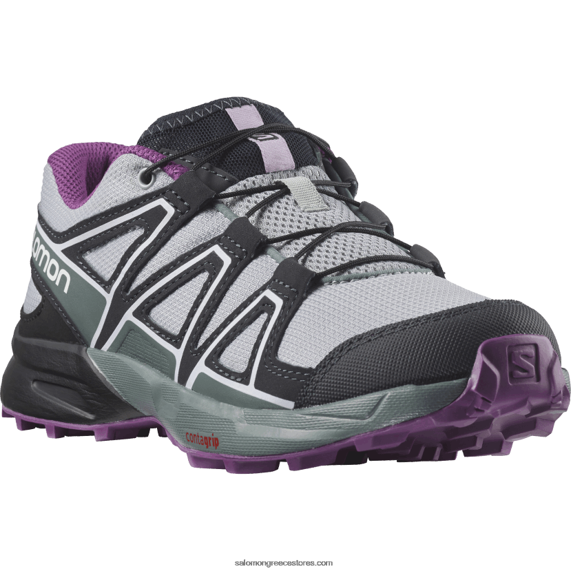 junior - παιδικά παπούτσια - speedcross Salomon λατομείο/μαύρο/αφρώδη σταφύλι DXFPHB1353