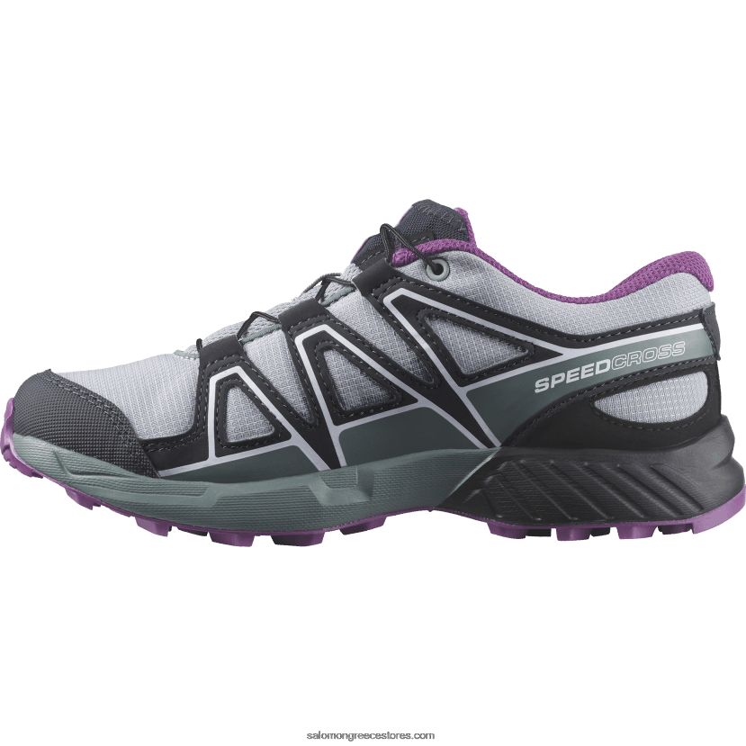 junior - παιδικά παπούτσια - speedcross Salomon λατομείο/μαύρο/αφρώδη σταφύλι DXFPHB1353