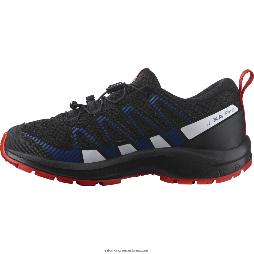 junior - παιδικά παπούτσια - xa pro v8 Salomon μαύρο/μπλε λάπις/φλογερό κόκκινο DXFPHB1356