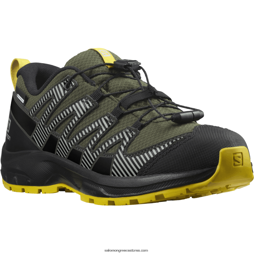 junior - παιδικά παπούτσια - xa pro v8 clima αδιάβροχα Salomon ελιάς νύχτα/μαύρο/θειάφι DXFPHB1362